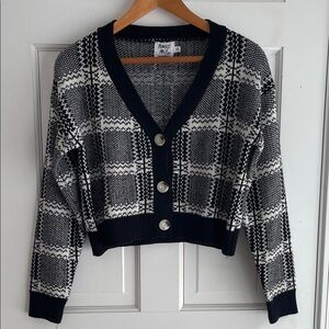 Princess Polly Black and White Checkered Cardigan academia slouchy S/M
